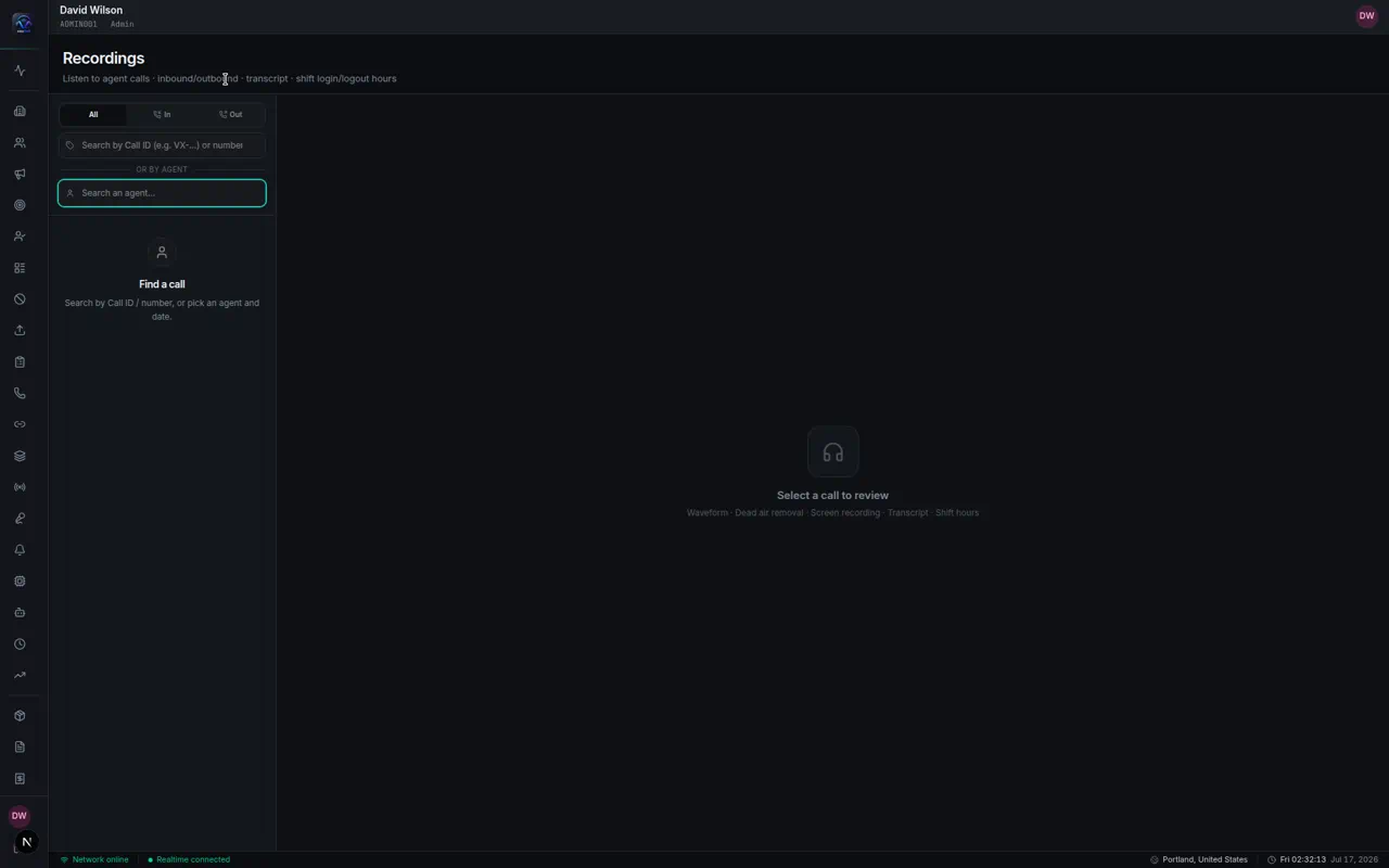 VoxLink Recordings review with waveform and transcript tools